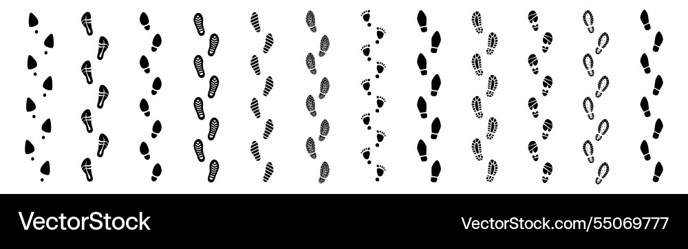 Footprints trails of male and female footmarks Footprints trails of male and female footmarks vector image