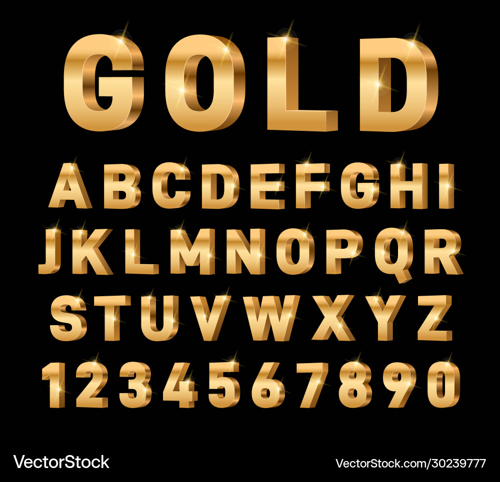 Luxurious Gold 3D Alphabet Font vector image