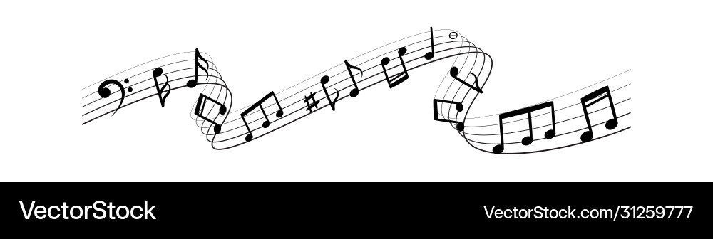 Music notes silhouettes musical swirl flowing Music notes silhouettes musical swirl flowing vector image