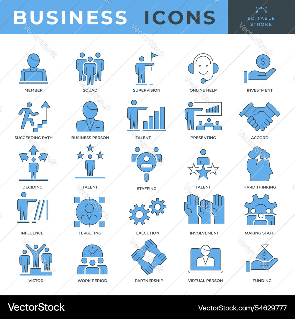Set of multiple business icons with editable Set of multiple business icons with editable Vector Image