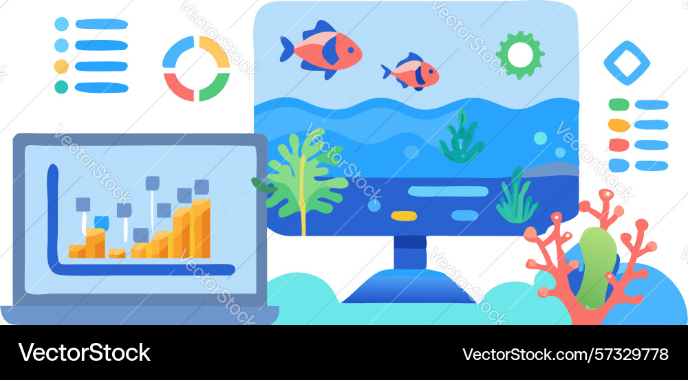 Aquarium themed computer interface for learning Vector Image