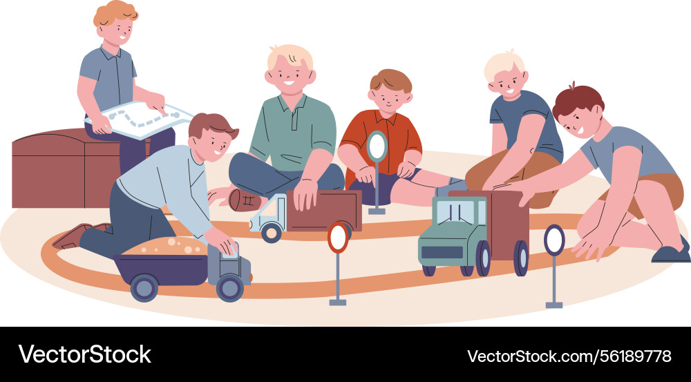 Boys playing with cars little males have fun Boys playing with cars little males have fun vector image
