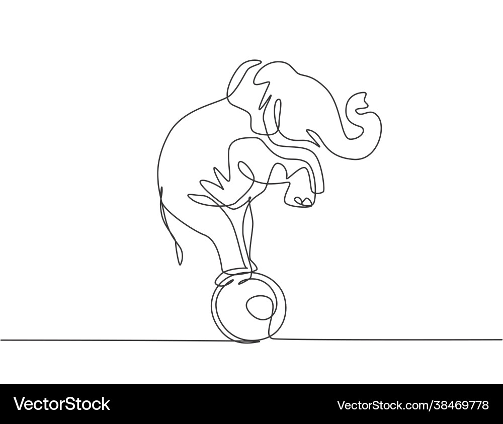 Continuous one line drawing a trained elephant Continuous one line drawing a trained elephant vector image