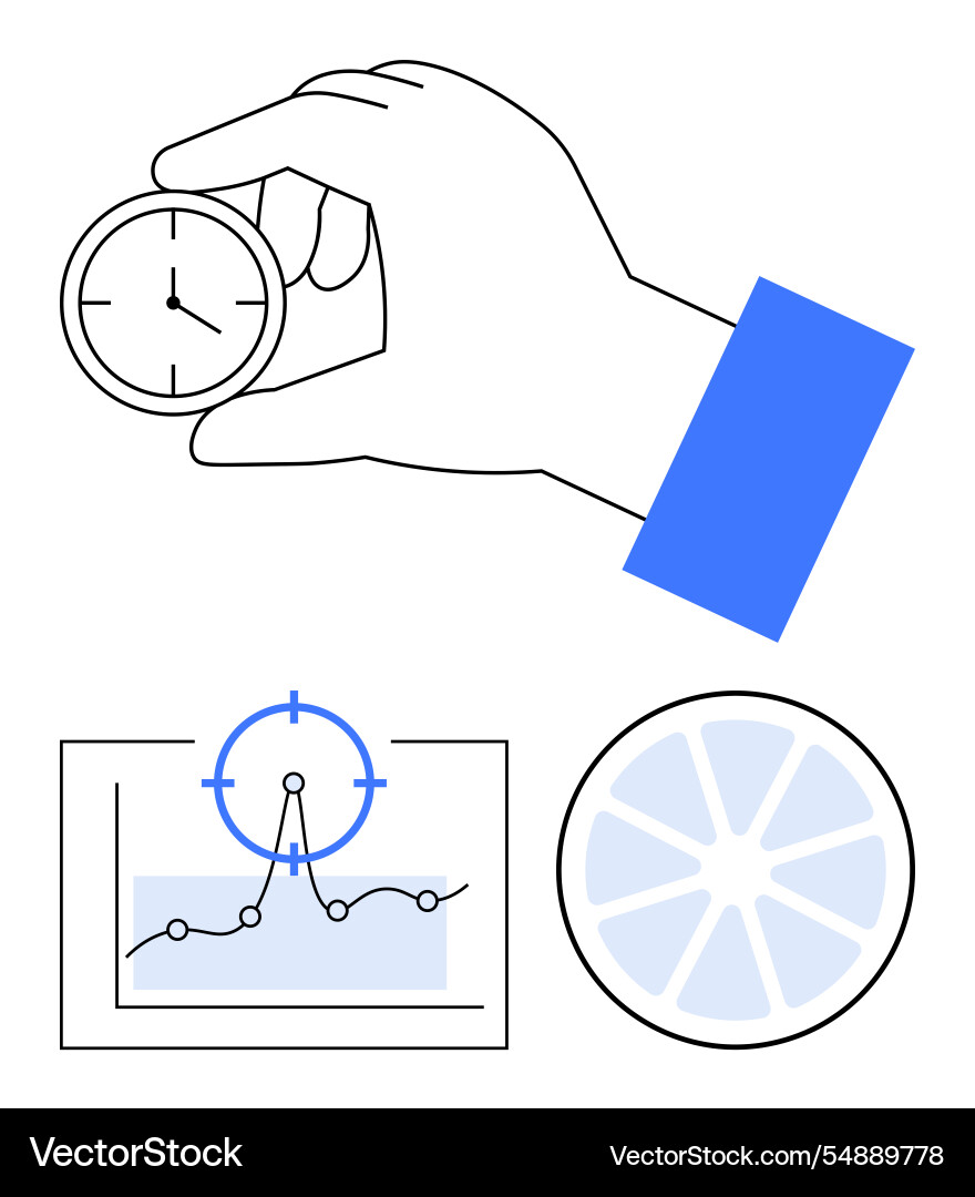 Hand holding clock with analytics graph and target Hand holding clock with analytics graph and target vector image