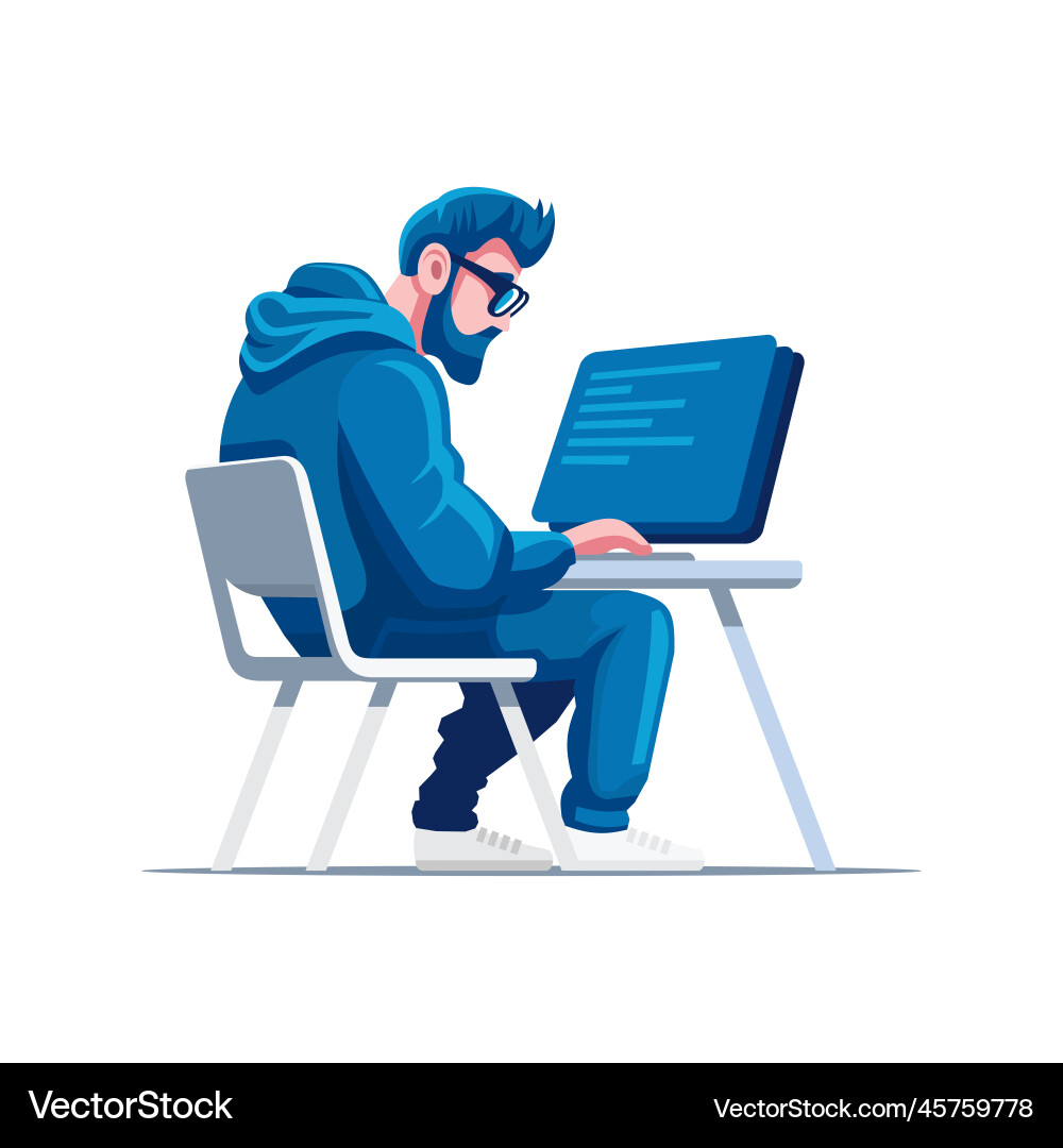 Programmer at working developing and coding Programmer at working developing and coding Vector Image