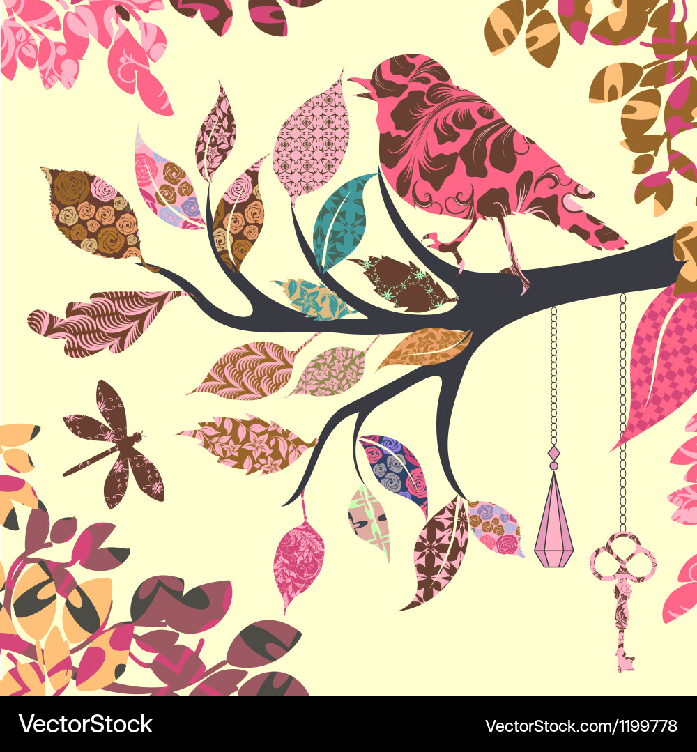 Retro background of tree branch with leaves vector image