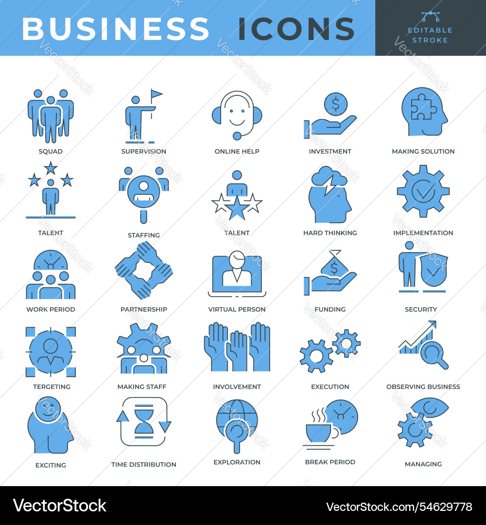 Set of multiple business icons with editable Vector Image