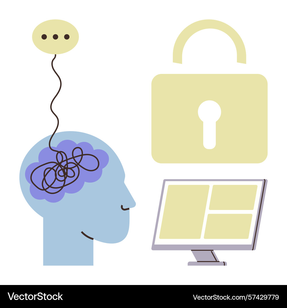 Brain processing with tangled thoughts security Brain processing with tangled thoughts security vector image