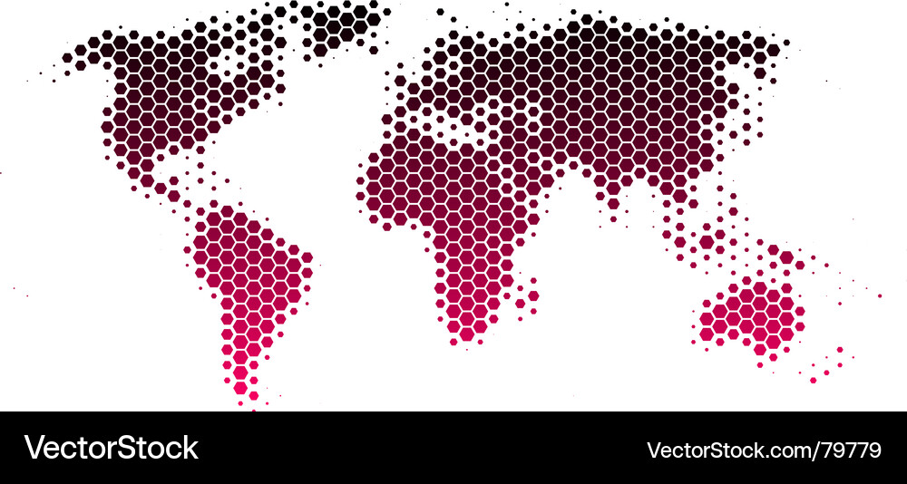Hexagonal World Map in Red Vector Image