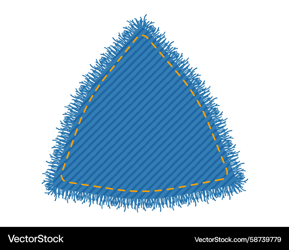 Patch denim triangle shape with stitches seam torn Patch denim triangle shape with stitches seam torn Vector Image