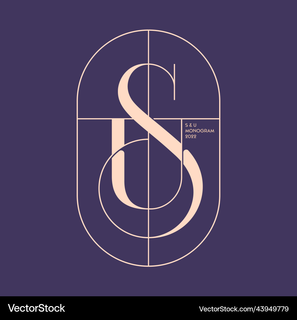S and u monogram into rounded frame vector image