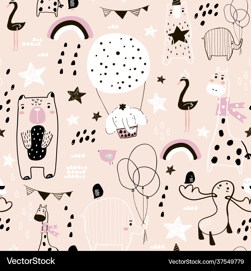 Seamless childish pattern with cute hand drawn Seamless childish pattern with cute hand drawn vector image