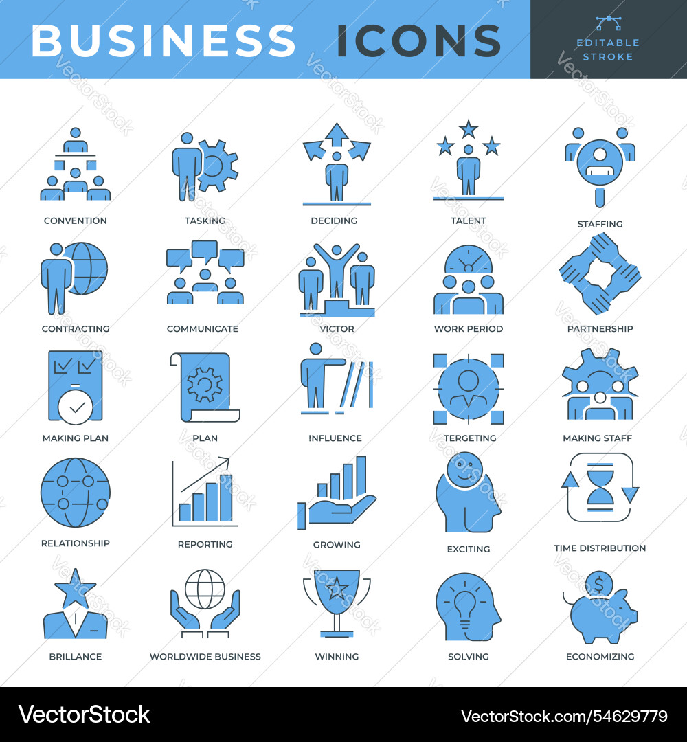 Set of multiple business icons with editable Set of multiple business icons with editable Vector Image