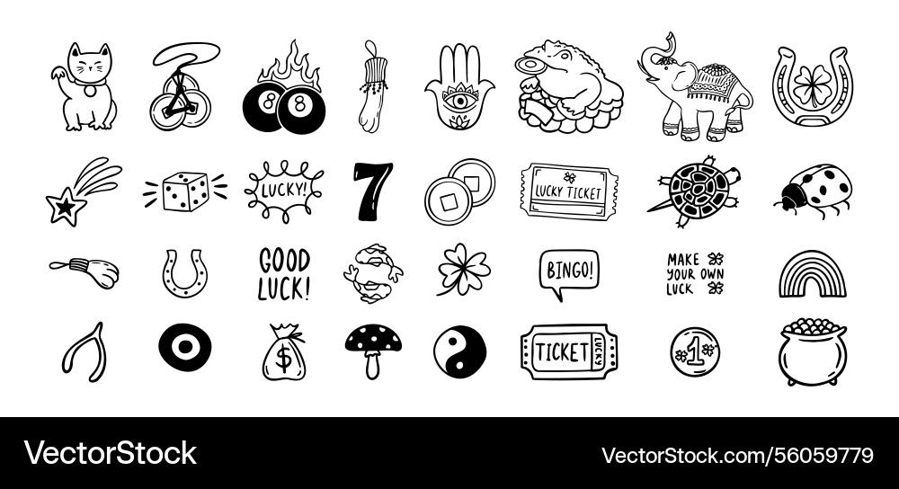 Viel Glück Doodle Symbole setzen Hand gezogen Glück Viel Glück Doodle Symbole setzen Hand gezogen Glück vektorbild