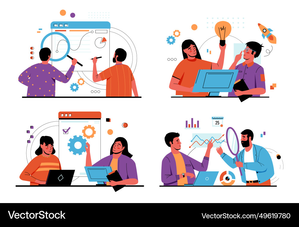 People signing contracts man with magnifier People signing contracts man with magnifier Vector Image