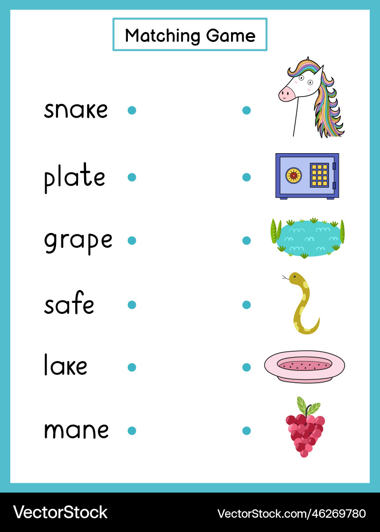 Phonics matching game with a-e spelling rule Phonics matching game with a-e spelling rule vector image
