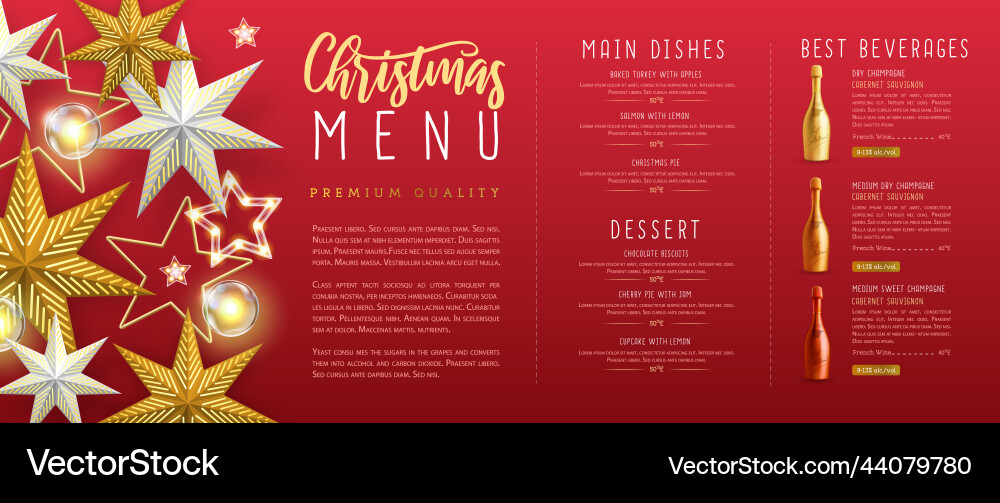 Restaurant menu design with 3d christmas stars Restaurant menu design with 3d christmas stars vector image