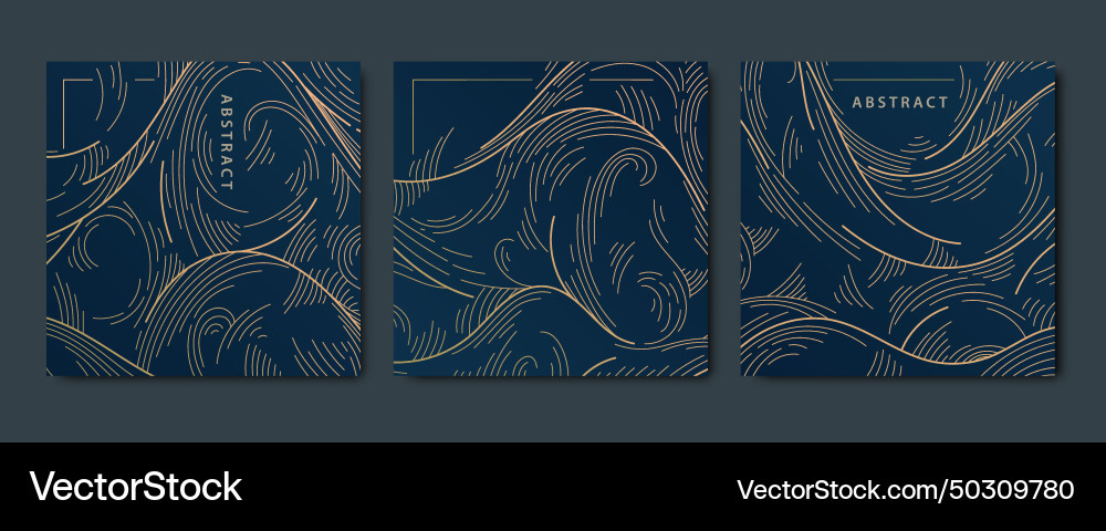 Set of gold wave patterns abstract line Vector Image