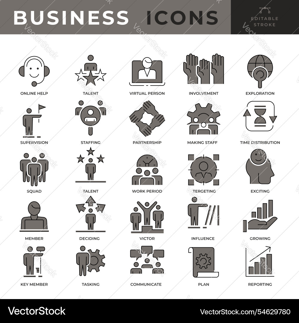 Set of multiple business icons with editable Vector Image