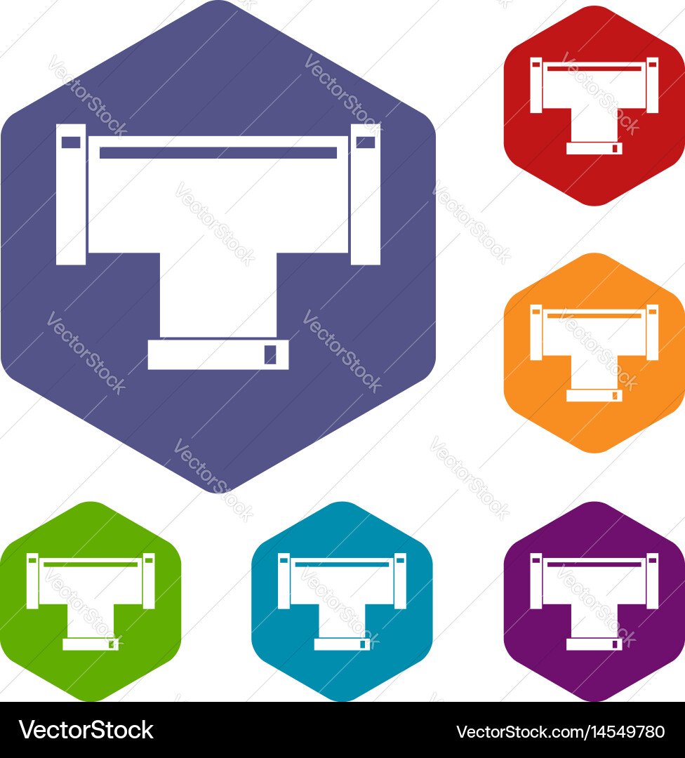 T pipe connection icons set hexagon vector image