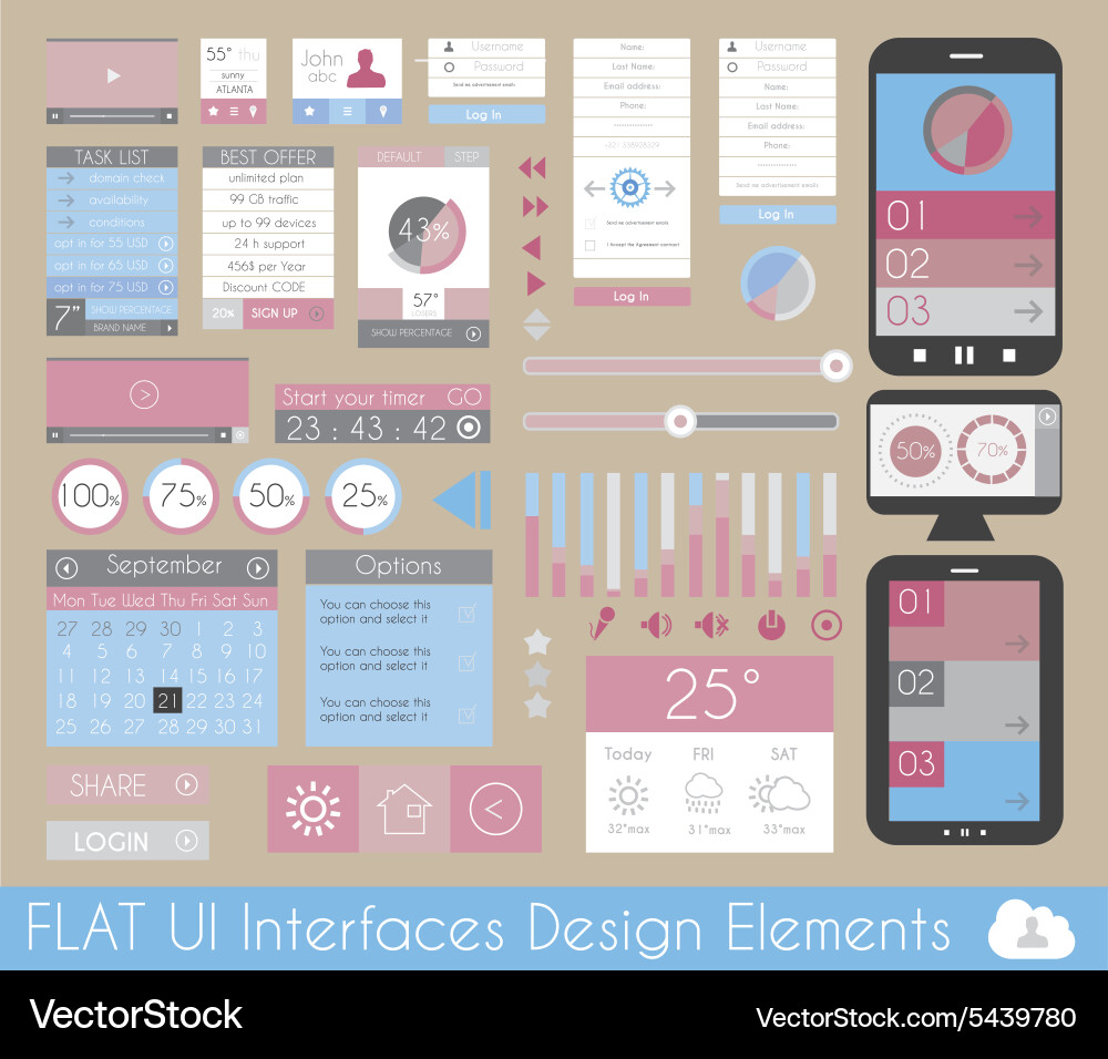 Ui flat design elements for web and infographics vector image