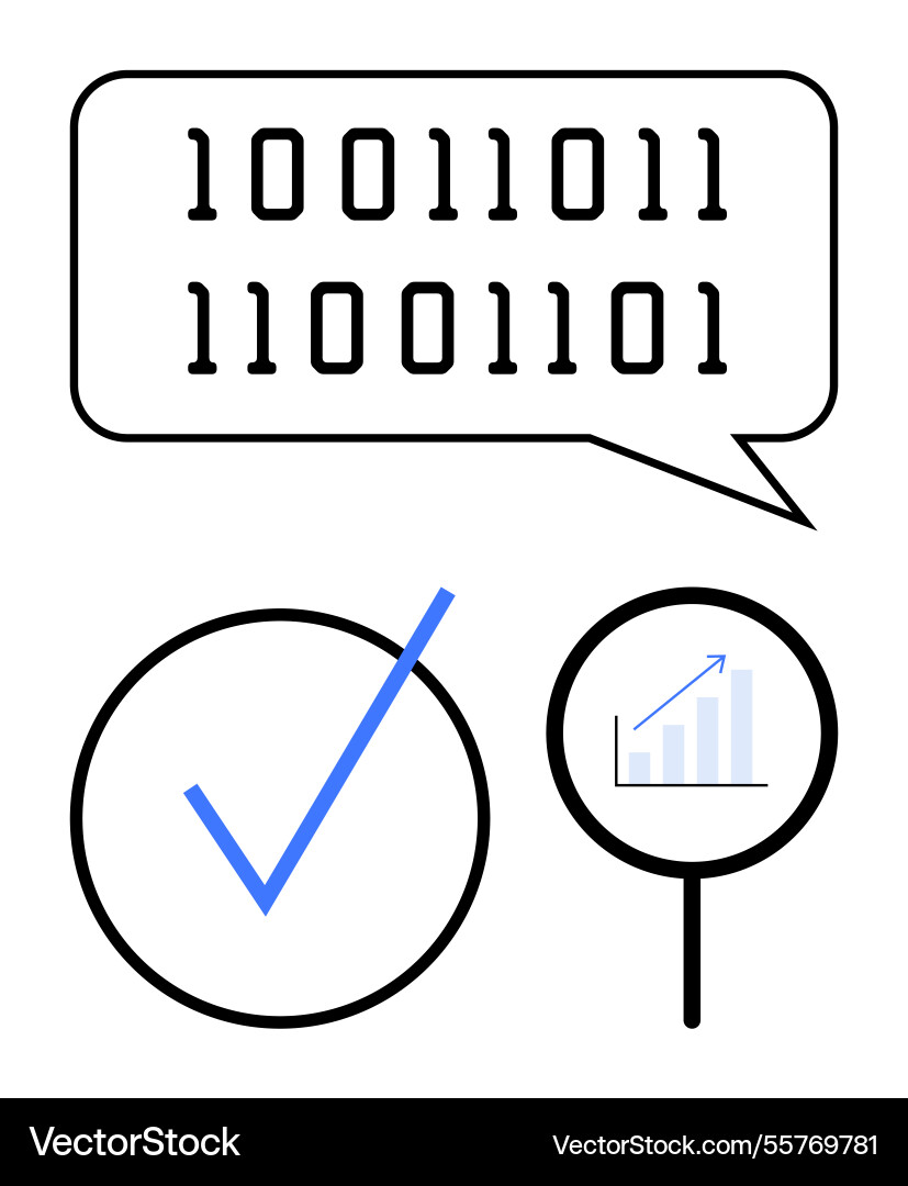 Binary code in speech bubble with checkmark Binary code in speech bubble with checkmark vector image