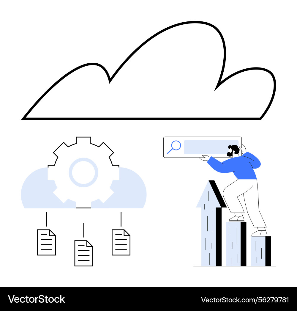 Cloud data organization with user accessing search Cloud data organization with user accessing search vector image