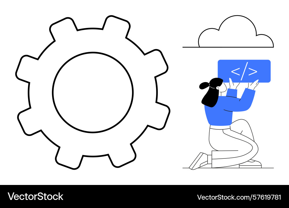 Developer integrating coding elements with cloud Developer integrating coding elements with cloud vector image