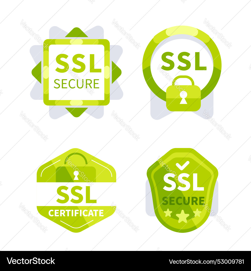 Four green icons are representing ssl security Four green icons are representing ssl security vector image