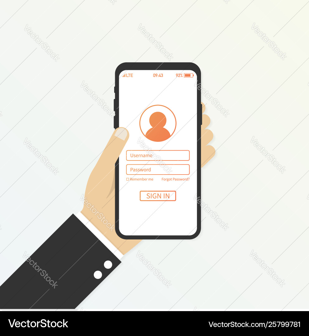 Hand halten Smartphone mit Benutzer-Loginformular Hand halten Smartphone mit Benutzer-Loginformular vektorbild