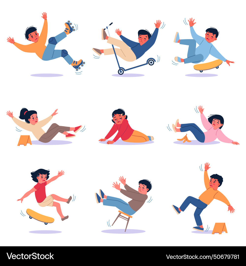 Kids Falling Over - Balance Loss Vector Image
