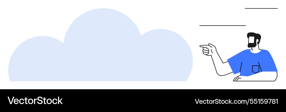 Man pointing at large cloud emphasizing Man pointing at large cloud emphasizing vector image