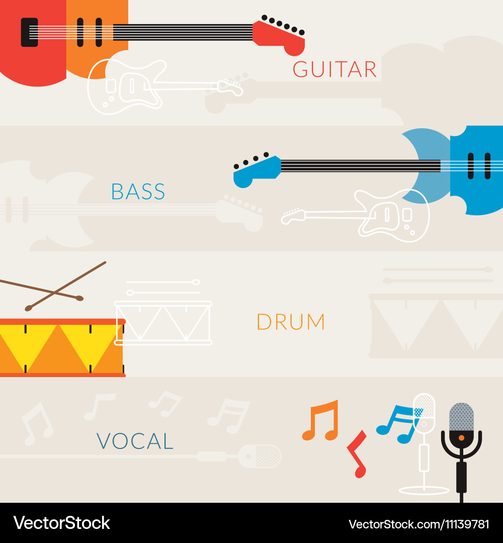 Music instruments objects banner background vector image