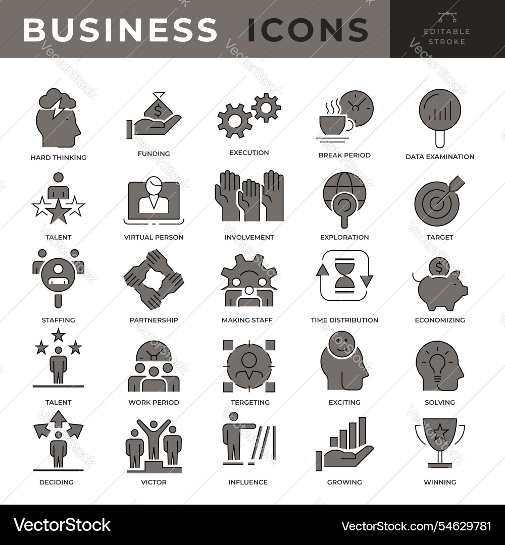 Set of multiple business icons with editable Set of multiple business icons with editable Vector Image