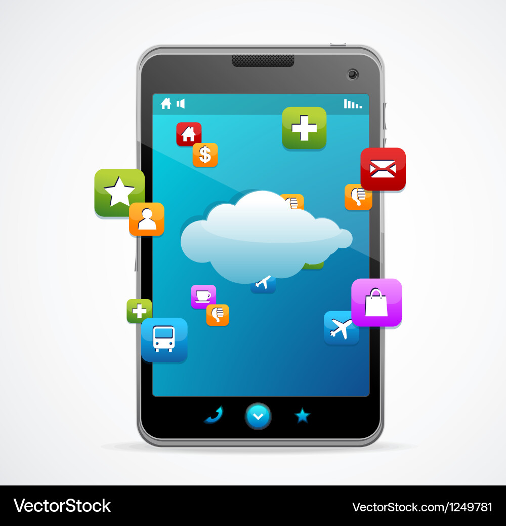 Smart phone with blue screen cloud-computing Vector Image
