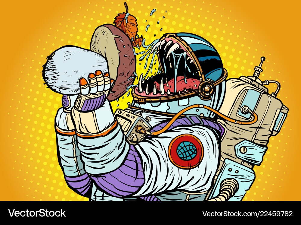 Astronaut monster eats mushroom vector image