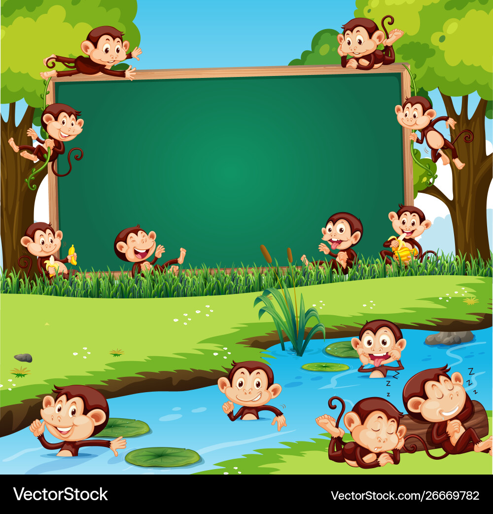 Border template design with cute monkeys Vector Image