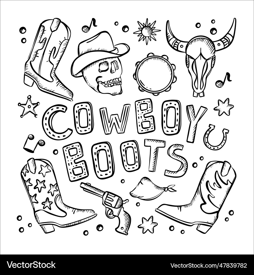 Cowboy boots text monochrome clip art Cowboy boots text monochrome clip art vector image