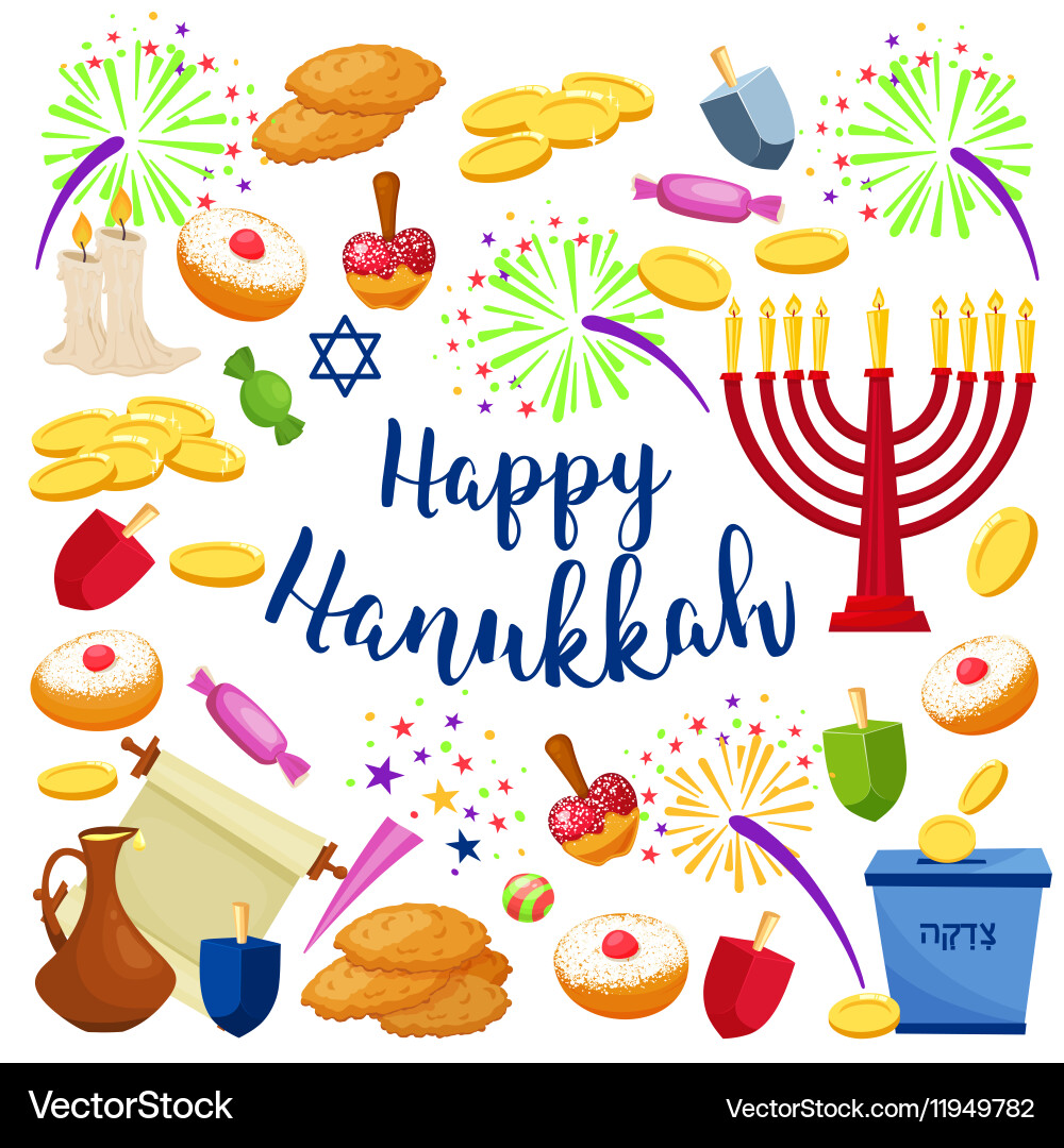 Jewish holiday hanukkah icons set vector image