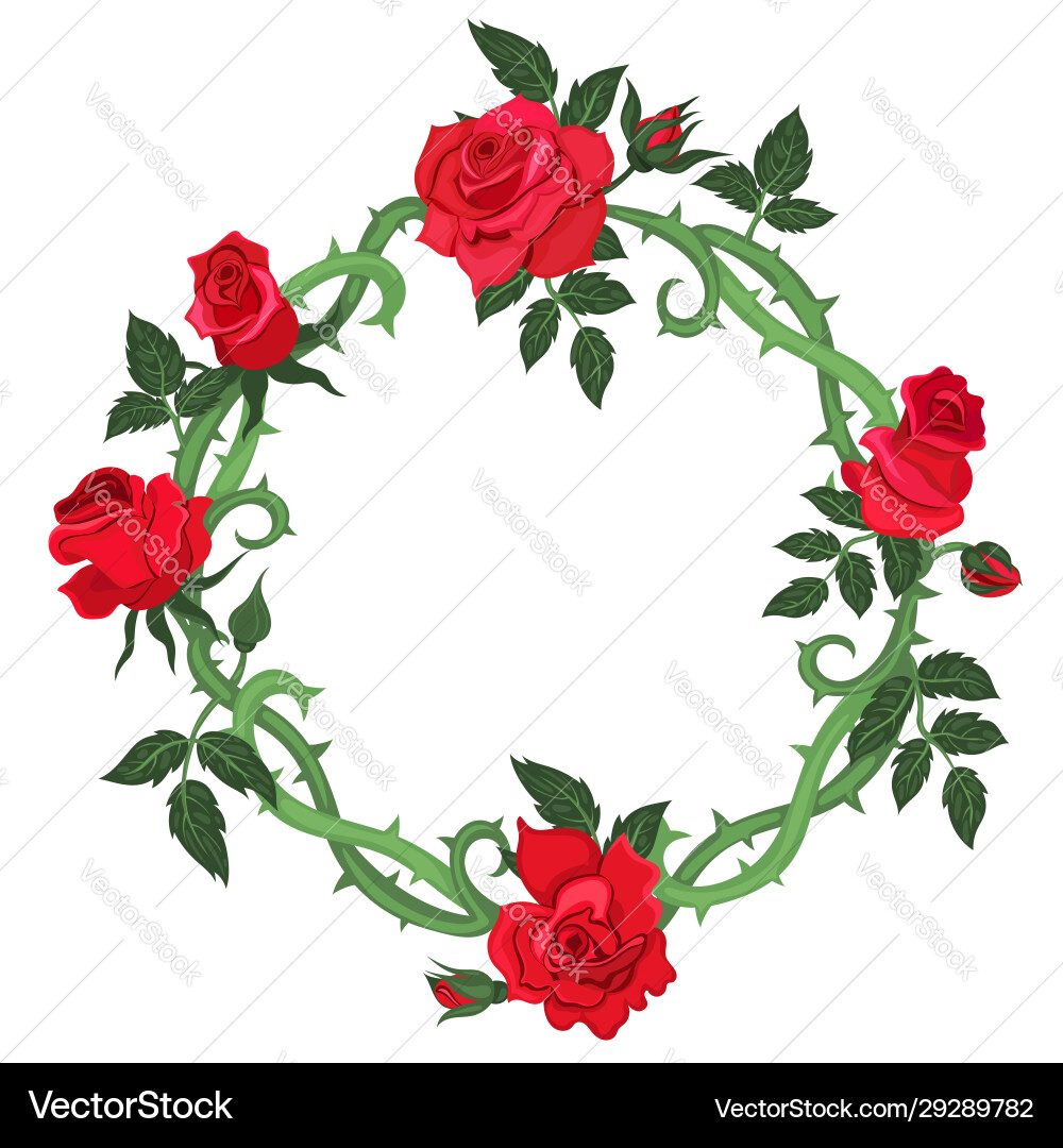 Round frame thorns and red roses isolated Round frame thorns and red roses isolated vector image
