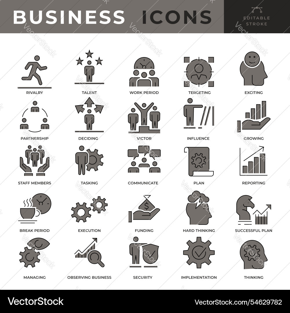 Set of multiple business icons with editable Set of multiple business icons with editable Vector Image