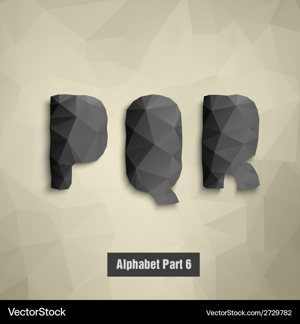 Triangular dark alphabet p q r Vector Image