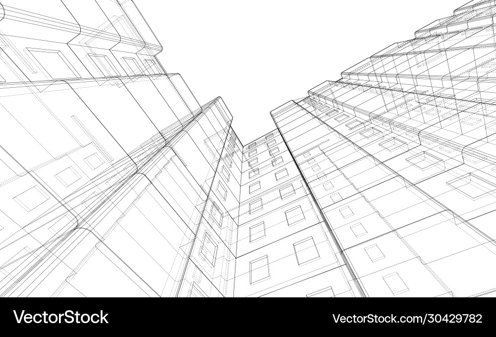 Wire-frame model a multi-storey building Vector Image