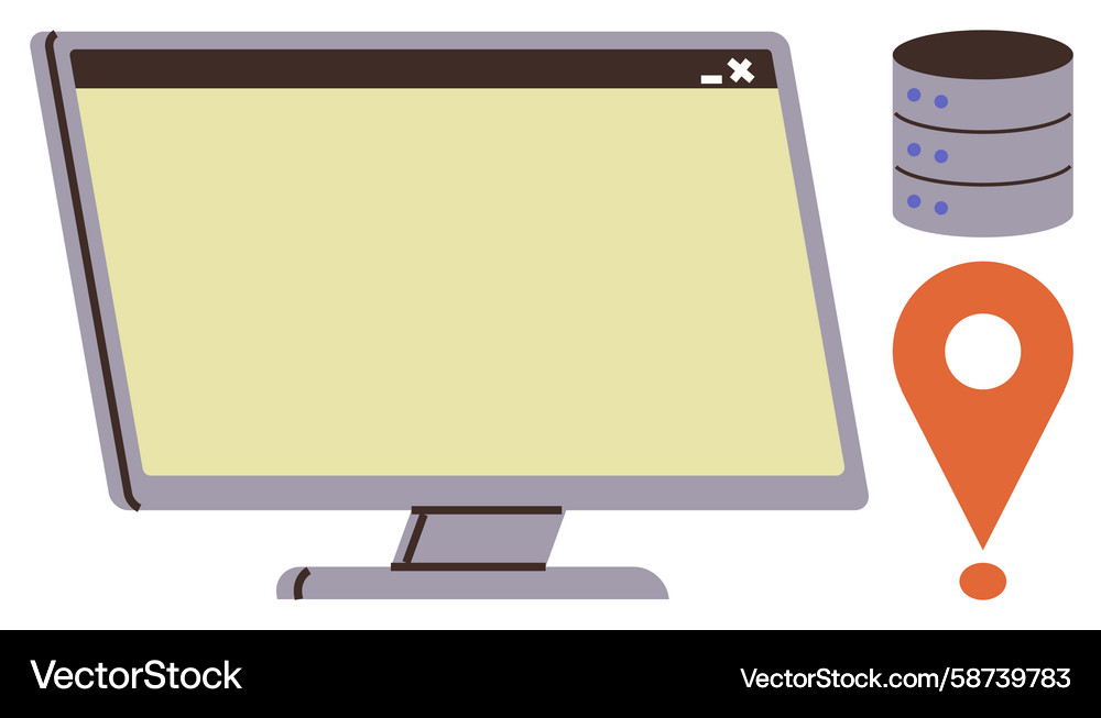 Computer display with server stack and location Vector Image