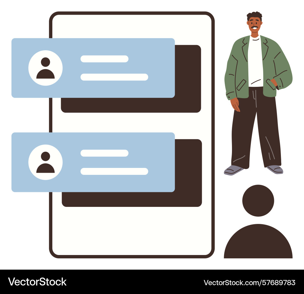 Messaging app interface with chat bubbles and user Messaging app interface with chat bubbles and user vector image