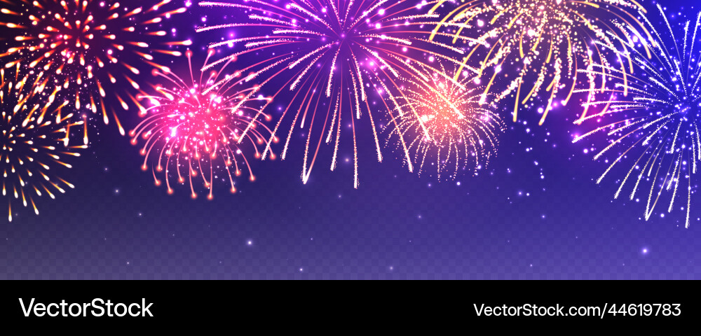 Realistic festive fireworks with transparency vector image