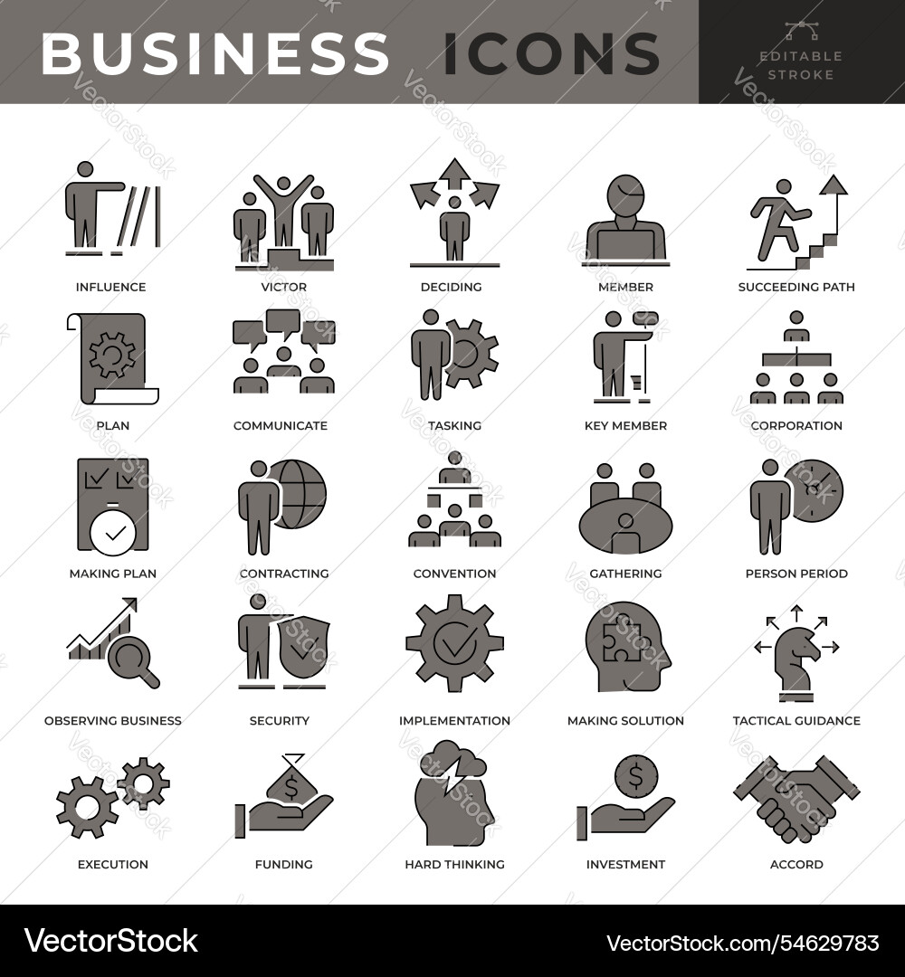 Set of multiple business icons with editable Set of multiple business icons with editable Vector Image