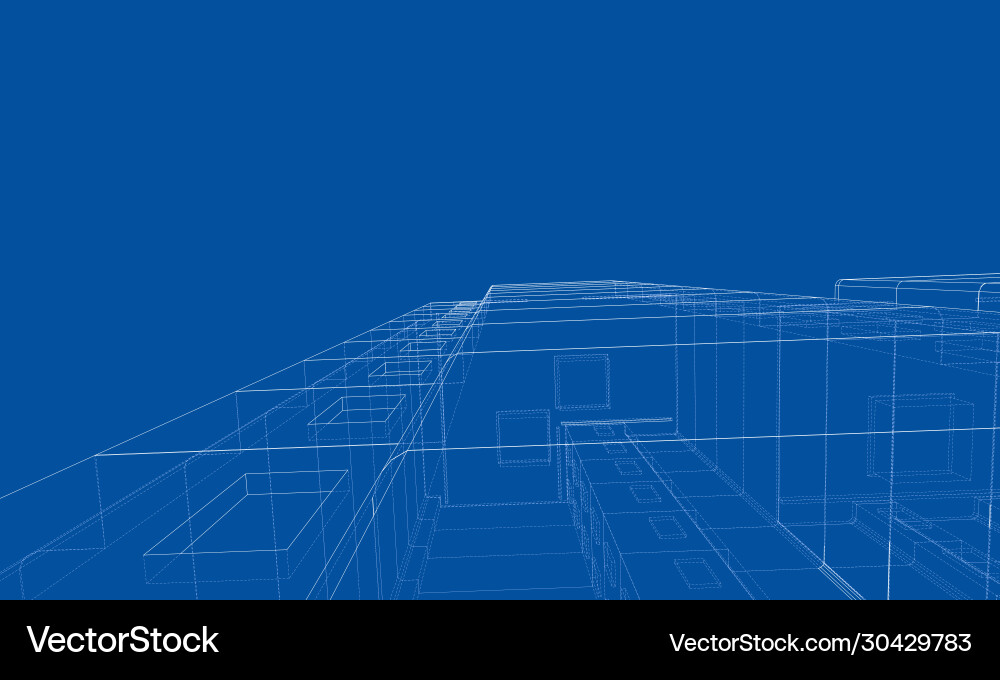 Wire-frame model a multi-storey building vector image