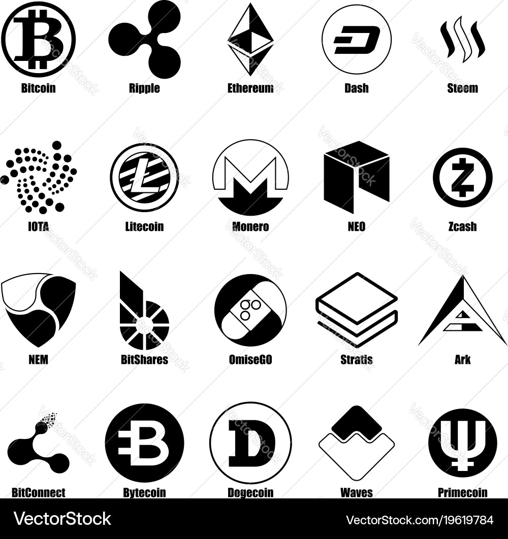 Cryptocurrency types icons set simple style vector image