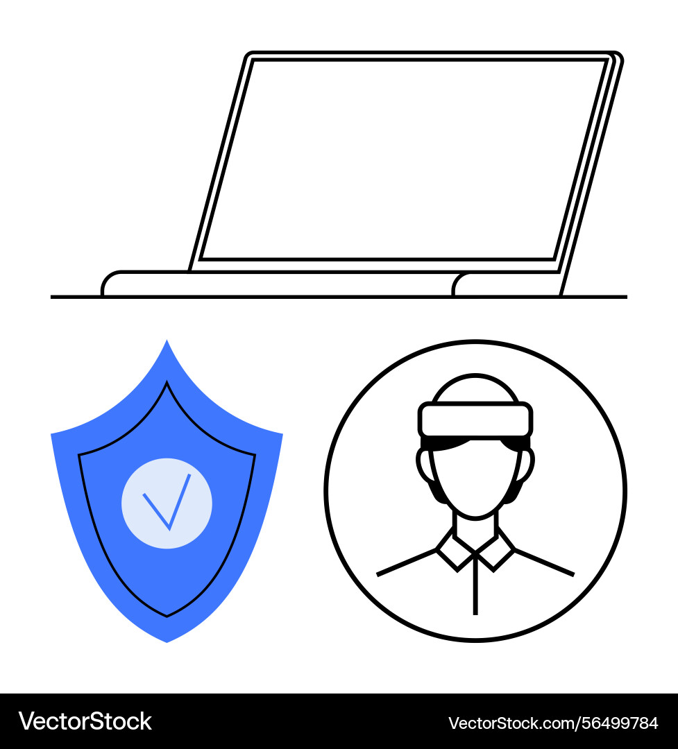 Laptop security shield with checkmark and user Laptop security shield with checkmark and user vector image